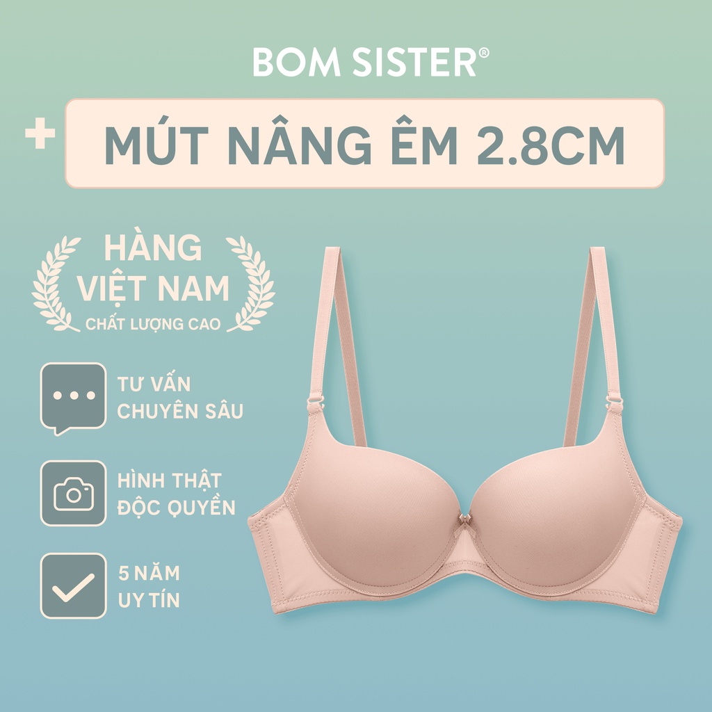 Áo lót mút vừa có gọng thun lạnh màu trơn nâng ngực tự nhiên BOM SISTER MU1005