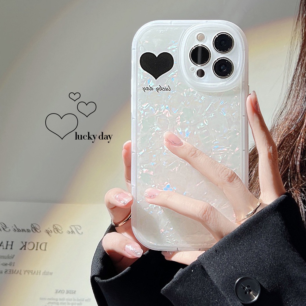 Đen Ốp Điện Thoại Mềm Họa Tiết Trái Tim / Vỏ Sò Cho iphone 7 8 plus x xr xs 11 12 13 14 15 mini pro max se 2020