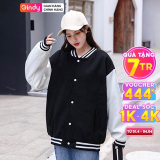 Áo khoác bomber bóng chày nam nữ form rộng GINDY da lộn kiểu dáng Hàn quốc form rộng trẻ trung size M (40kg-75kg) A12111