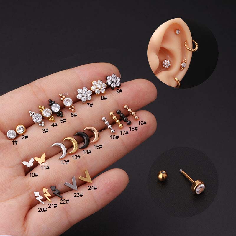 1 Bông Tai Xỏ Lỗ  20gauge Nhiều Kiểu Dáng Độc Đáo Thời Trang