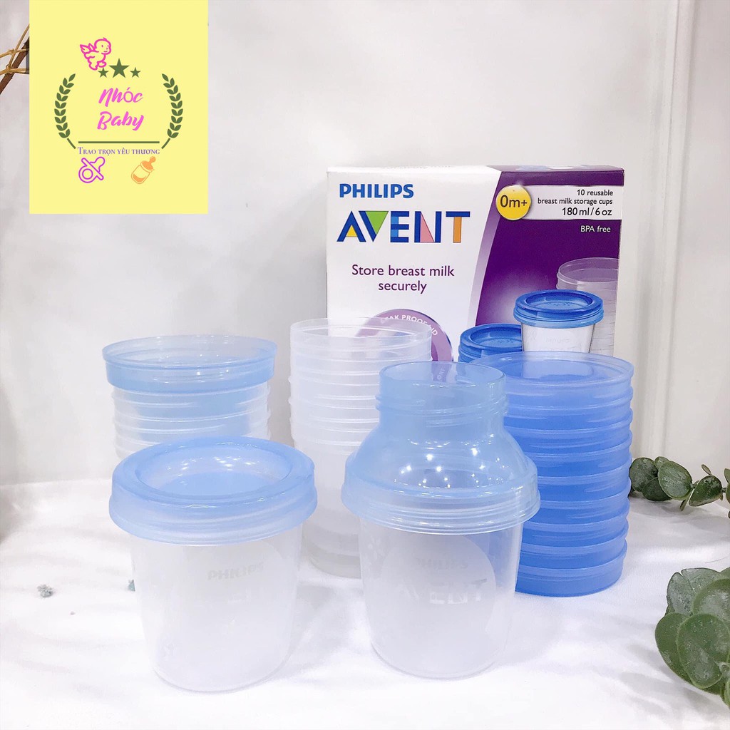 Cốc trữ sữa Philips Avent Ly trữ sữa Avent 10 Cốc + 2 Cổ Nối 180ml - Tách Lẻ Hộp - 1 Đổi 1 Nếu Lỗi NSX