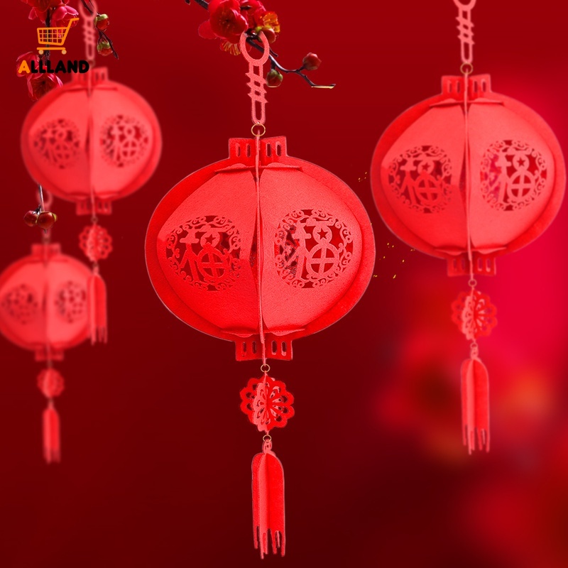 Lồng Đèn Treo Trang Trí Lễ Hội Trung Thu / Chúc May Mắn Bằng Vải Không Dệt Màu Đỏ DIY