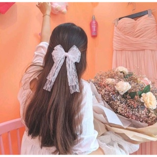 Kẹp tóc nơ ren trắng tiểu thư