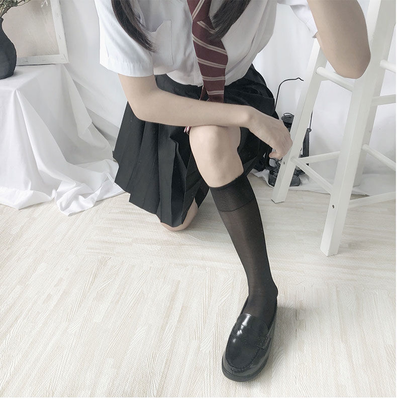 Vớ cổ cao tới giữa bắp chân vải lụa mỏng màu trơn phong cách Nhật Bản xinh xắn
