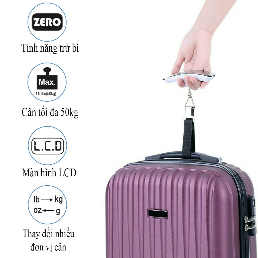 Cân Điện Tử Cầm Tay Mini 50kg Dùng Để Cân Hành Lý Màu Bạc ( Bảo Hành 1 năm )