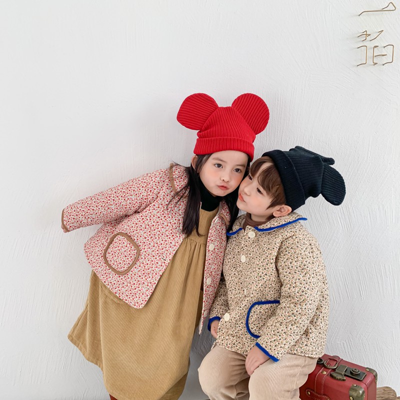 Mũ trùm đầu cotton dệt kim thiết kế tai chuột Mickey đáng yêu dành cho trẻ em