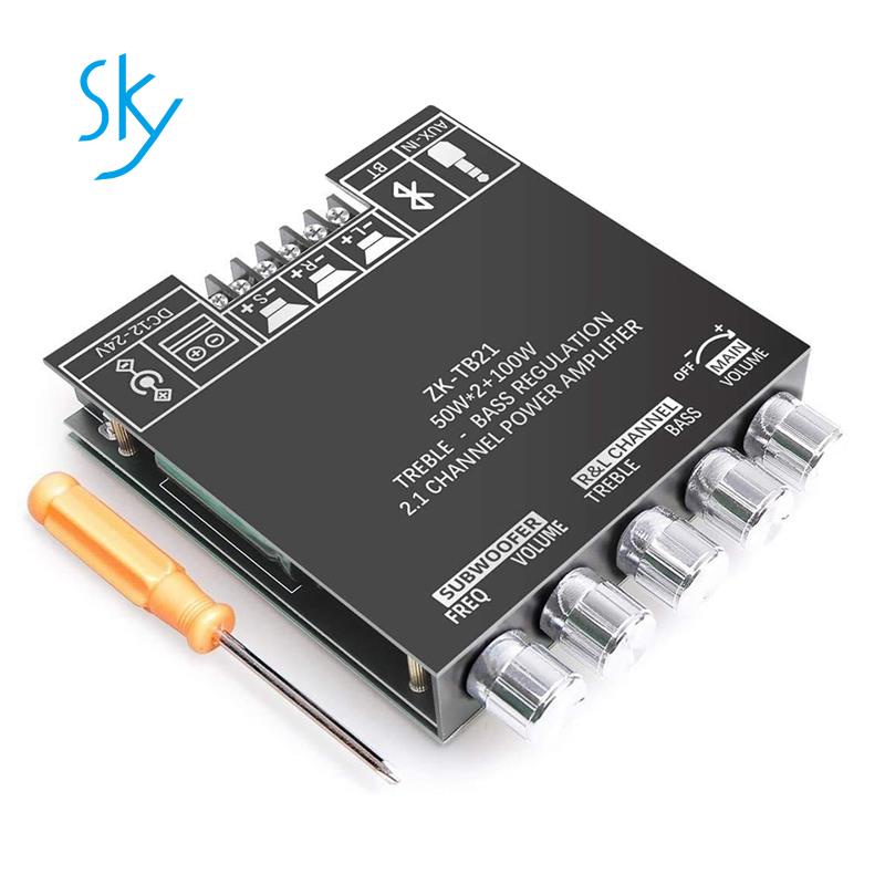 Bảng mạch khuếch đại âm thanh không dây 2X50W +100W 2.1 DC 12-24V kết nối Bluetooth và AUX