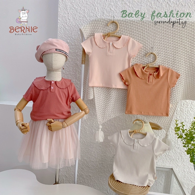 Áo thun bé gái Bernie cổ sen điệu đà ,tay cuốn bèo mềm mịn cho bé từ 7-19kg - 22A039