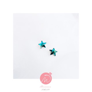 Bông tai Bạc Pha Lê Swarovski hình ngôi sao xanh - E03019