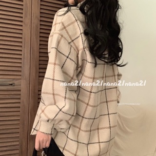 Sơ mi dạ kẻ oversize
