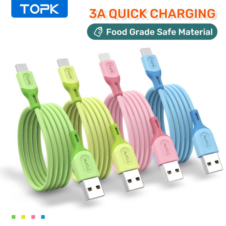 Cáp Sạc Micro Type C Topk An84 Làm Bằng Tpe Silicone Mềm Chống Đứt Gãy Độ Bền Cao