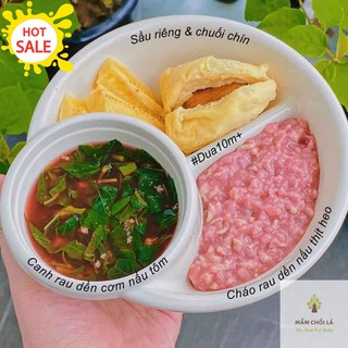 KHAY ĂN DẶM 🍄𝑭𝒓𝒆𝒆𝒔𝒉𝒊𝒑🍄 Khay BLW tròn CÓ CHỖ ĐỂ CỐC hoặc cháo, canh