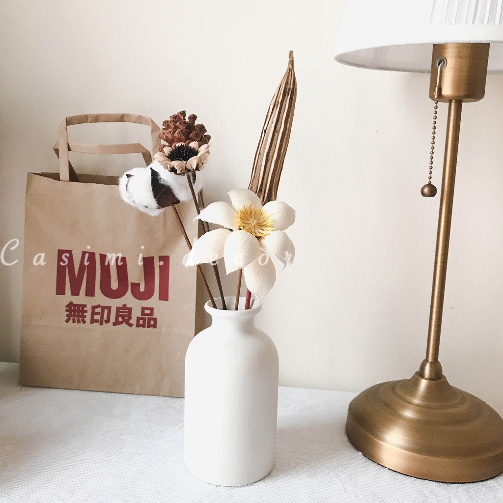 Lọ cắm bông hoa bình hoa gốm sứ màu trắng VINTAGE trang trí bàn trà, bàn học Casimi Decor