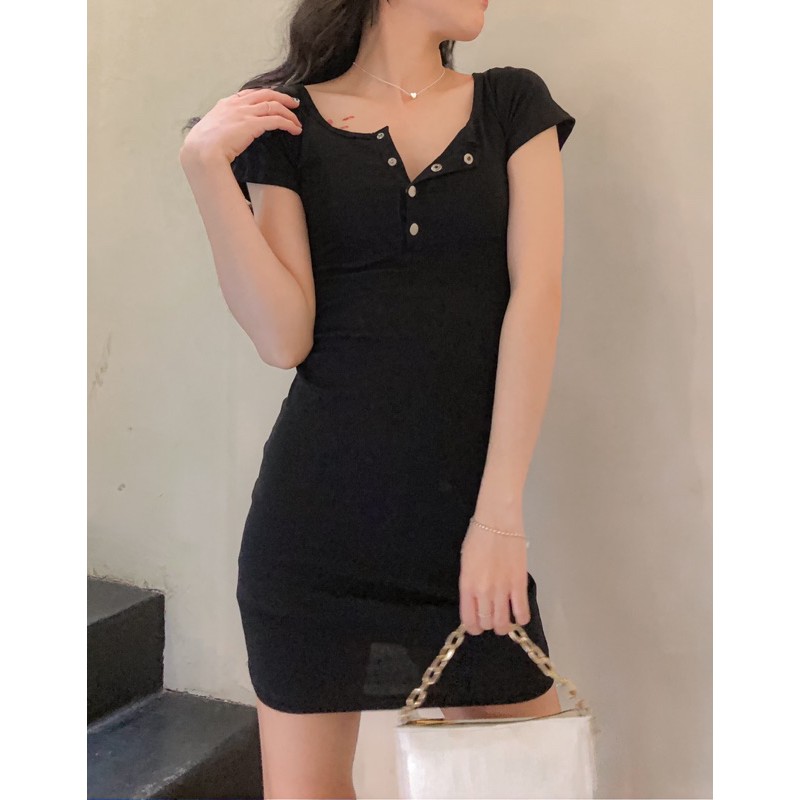 Đầm ôm sexy có nút cổ U🍓Hình thật📷đầm ôm dạo phố mặc 2 kiểu sexy và cổ U | BigBuy360 - bigbuy360.vn