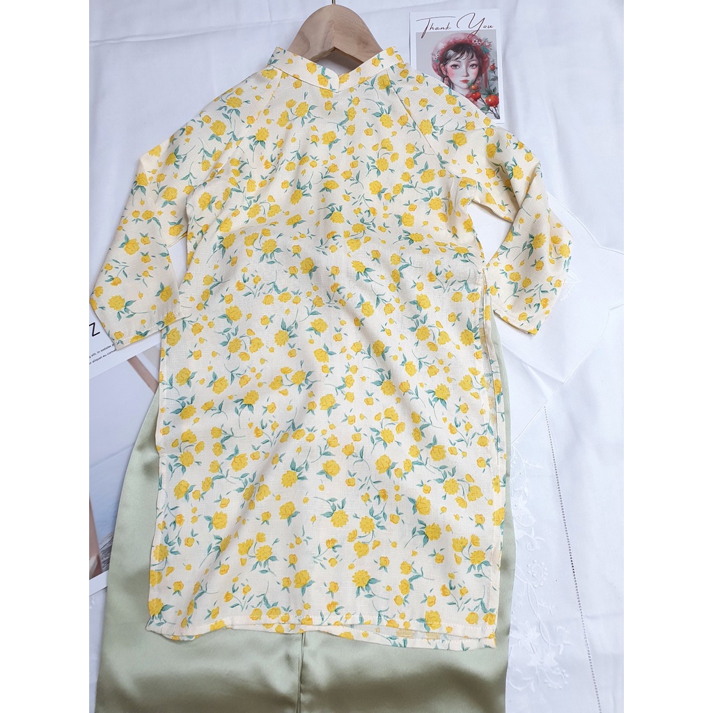 Set Áo Dài Hoa Nhí Cho Bé Gái Và Mẹ Hạ Vy Hoa Hồng Mon