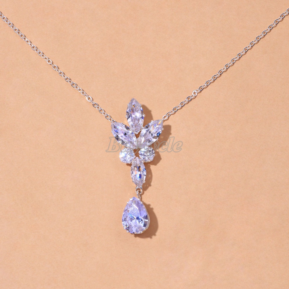 Bộ Vòng cổ + Bông Tai Đính Đá Zircon Sang Trọng Thời Trang Cho Cô Dâu