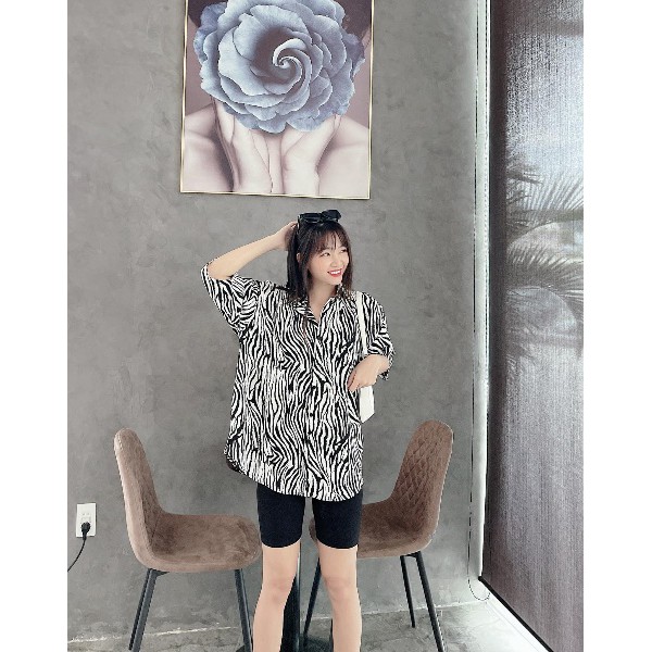 Set Áo sơ mi nữ họa tiết da beo, ngựa vằn + quần short ngố,Có size to XL (Size S M L XL) | BigBuy360 - bigbuy360.vn