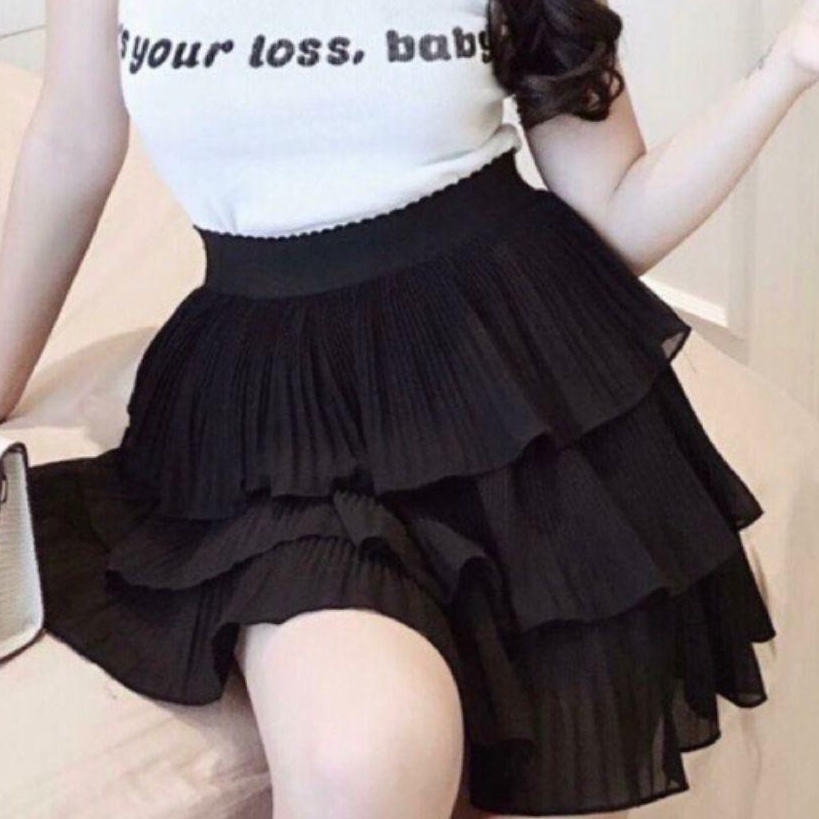 Chân váy ngắn voan 3 Tầng Xếp Ly, Chân Váy Xòe Kiểu Dáng Năng Động, Trẻ Trung, Chất Liệu Nhẹ Mát, mầu đen trắng