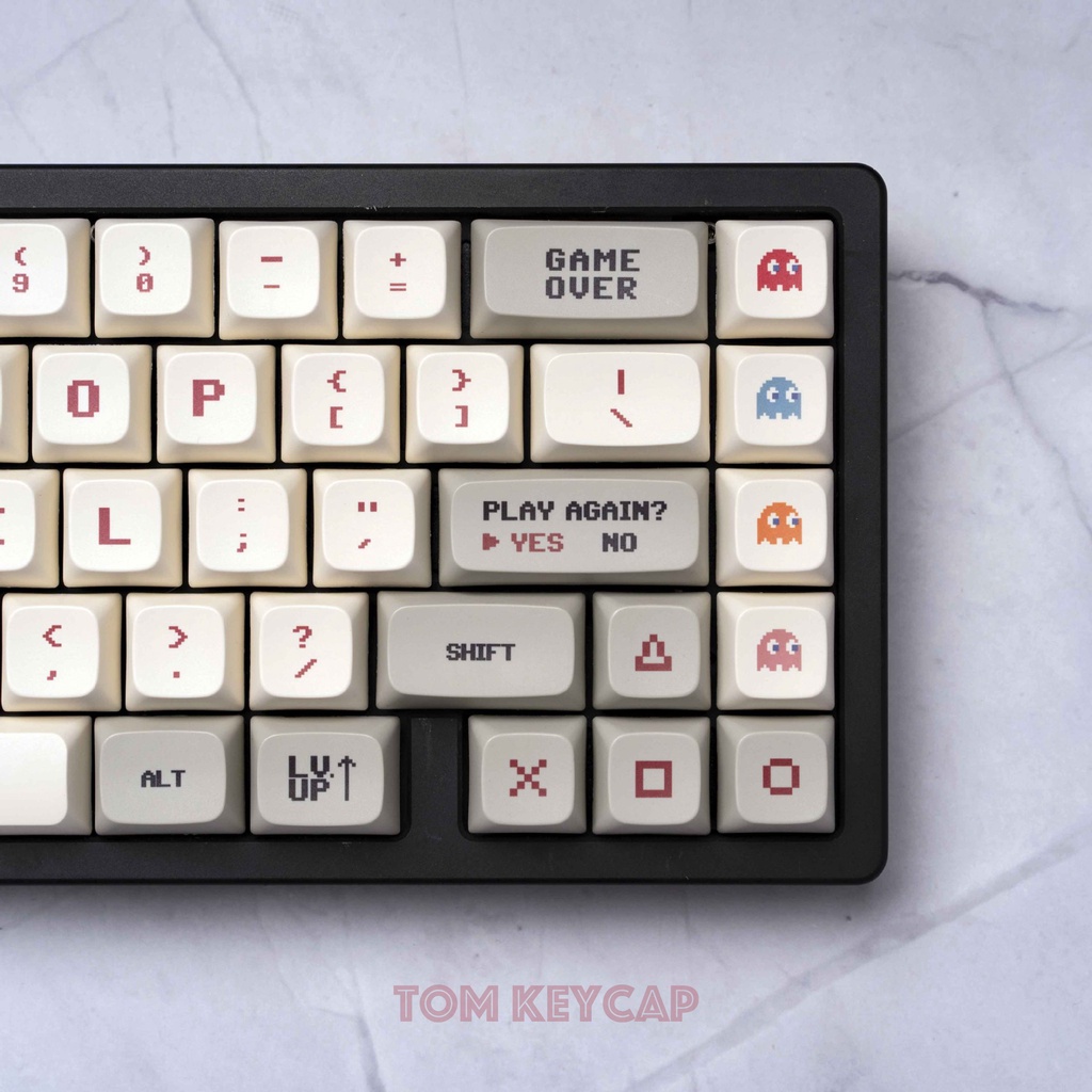 Keycap Gameboy Pacman Xám Trắng Classic, Nút Bàn Phím Cơ nhựa PBT in Dye Sub Profile XDA 143 phím