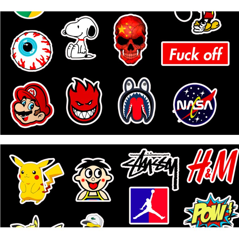 Set 50c stickers BRAND LOGOS VANS, CHAMPION, SUPREME dán máy tính laptop, vali, xe máy, mũ bảo hiểm