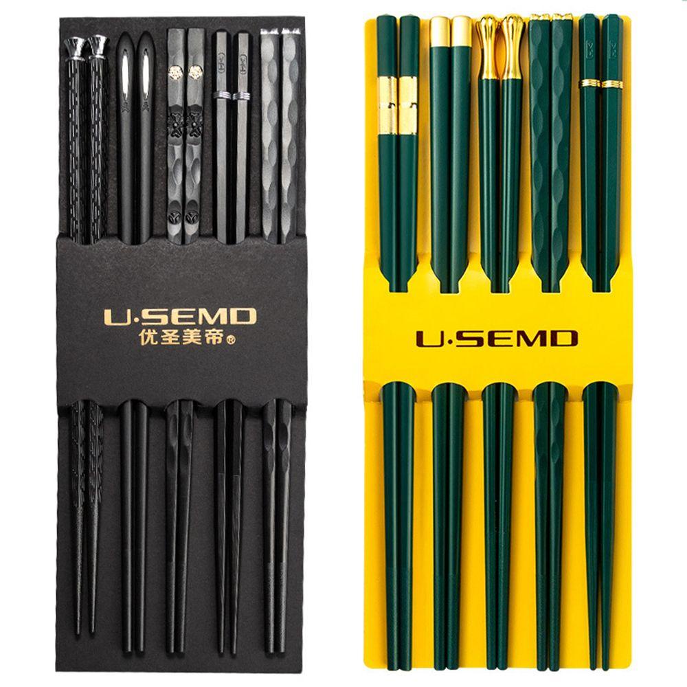 Set 5 Đôi Đũa Màu Đen / Xanh Lá Kiểu Nhật Bản Chịu Nhiệt Độ Cao