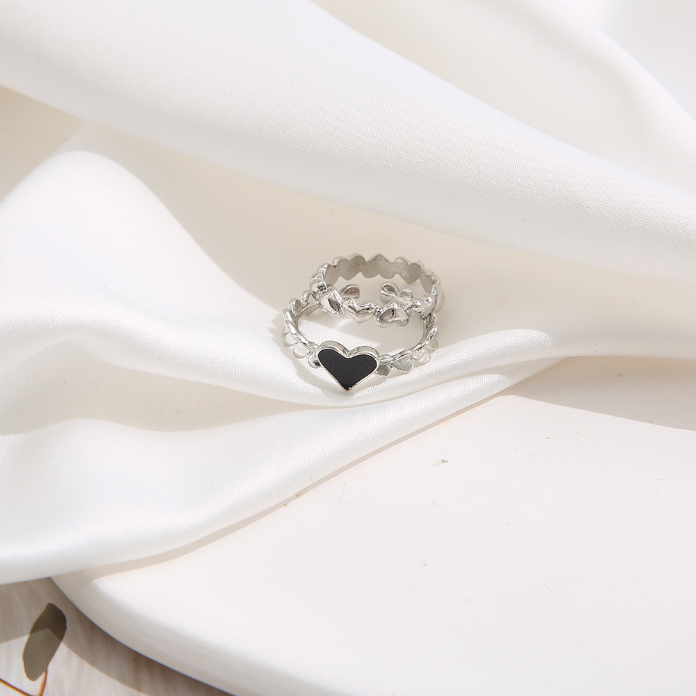 iF YOU Set 2 Nhẫn Bạc Hình Trái Tim Đen Phong Cách Cổ Điển Cho Nữ