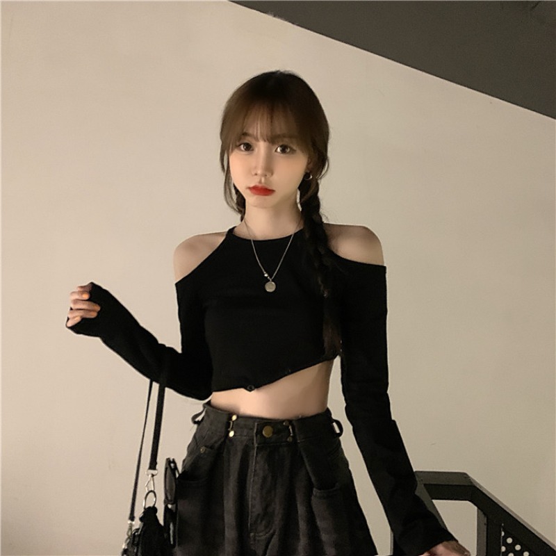 Áo thun tay dài trễ vai màu đen quyến rũ hợp thời trang cho nữ  | BigBuy360 - bigbuy360.vn