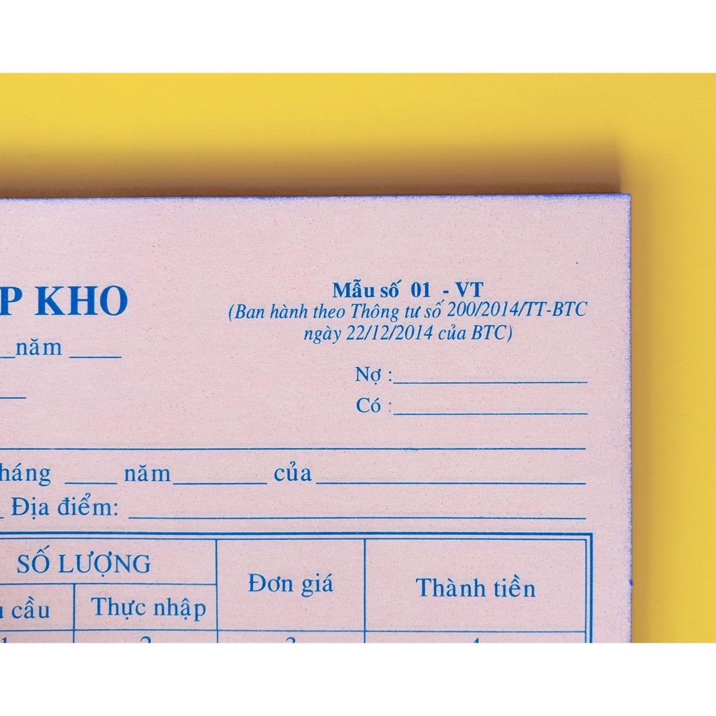 Phiếu nhập kho 3 liên A5 [cuốn 50 bộ] 16x20cm mẫu số 01 VT ban hành thông tư số 200 / 2014 / TT-BTC