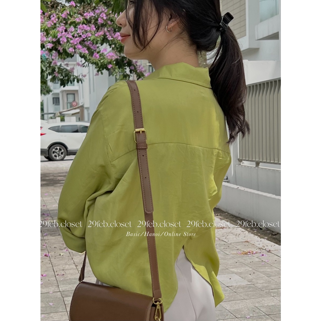 [Ảnh thật/Video] Áo sơ mi lụa hàn xẻ vạt sau lưng - 29feb.closet - A60