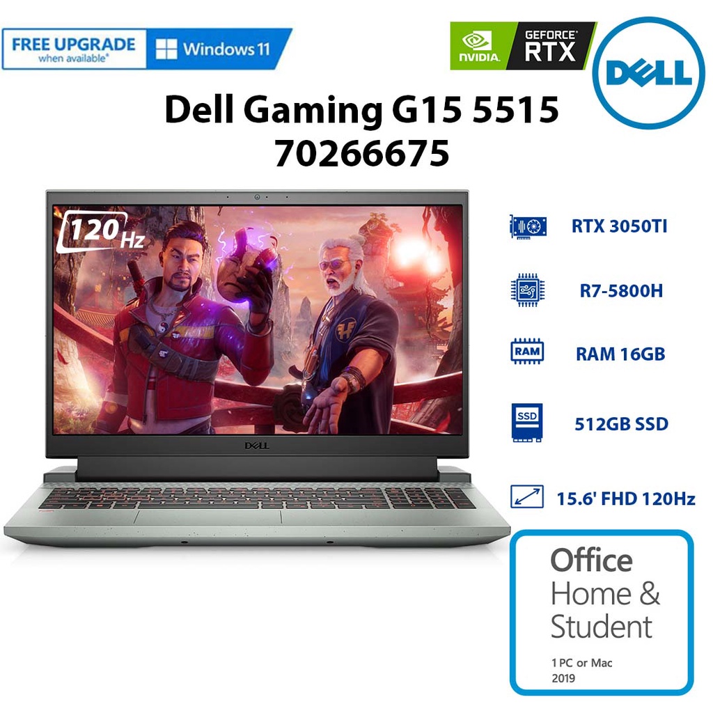 Laptop Dell Gaming G15 5515 (70266675) R7-5800H | 16GB | 512GB | GeForce RTX™ 3050Ti 4GB | 15.6' FHD 120Hz |W11| Office