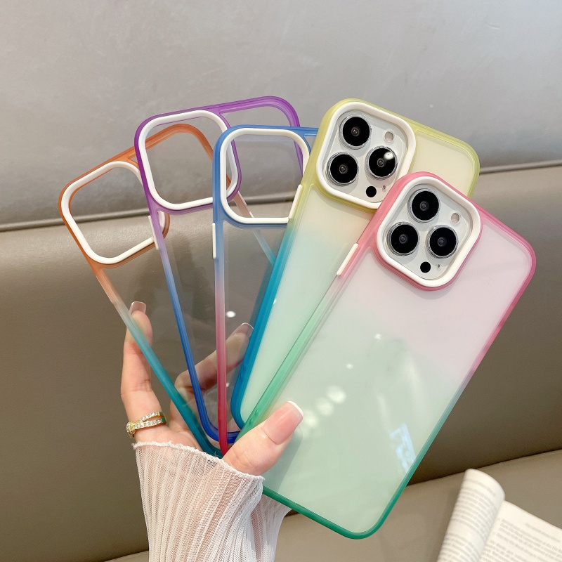 Ốp Điện Thoại Cứng Trong Suốt Chống Sốc Màu Gradient Cho iPhone 13 Pro Max 12 Pro Max 11 Pro Max