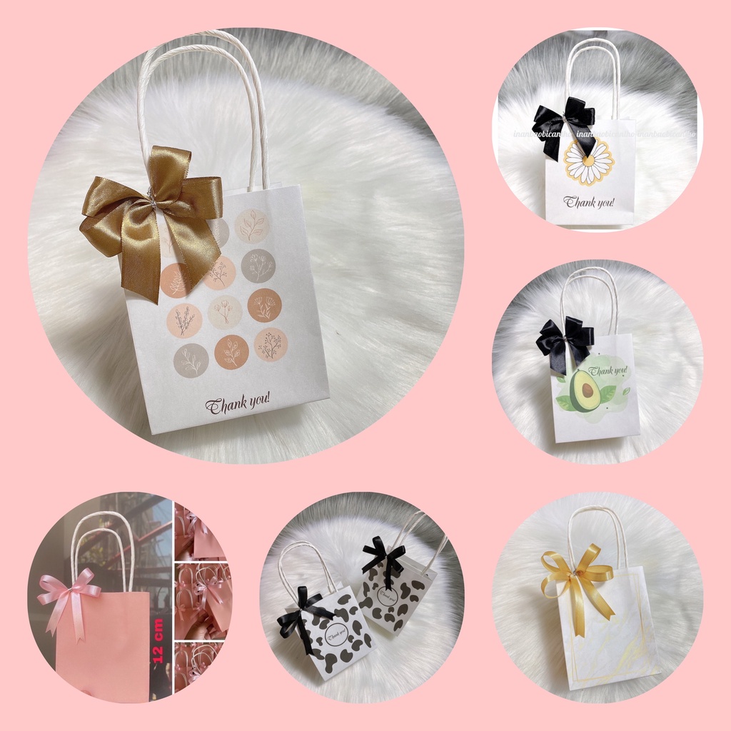 50 túi giấy kraft mini xinh xắn nhiều họa tiết dễ thương size ngang 10 cao 12 hông 6cm