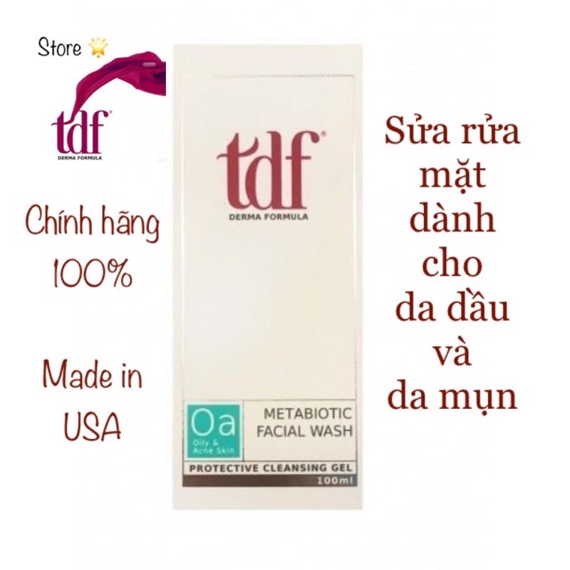 🏥Sửa rửa mặt dành cho da dầu mụn bổ sung vi sinh có lợi cho mặt  Prebiotic TDF METABIOTIC Facial wash 100ml