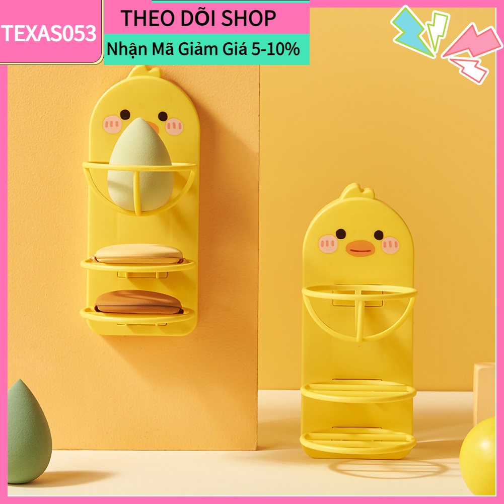 [Hàng mới về] Giá đỡ bông phấn trang điểm gắn tường hình vịt hoạt hình gọn nhẹ