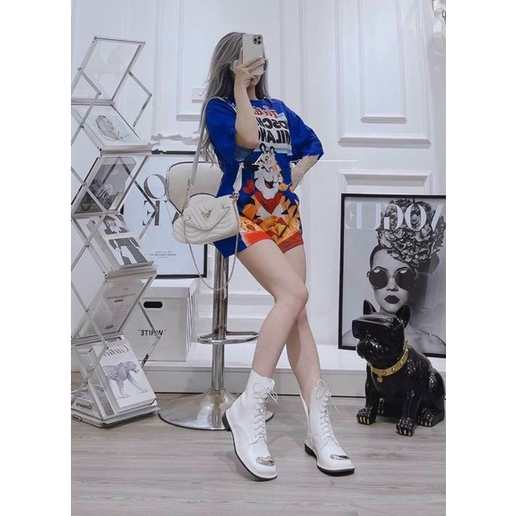 Áo thun form rộng unisex in hình tay lỡ màu xanh năng động alohashop91