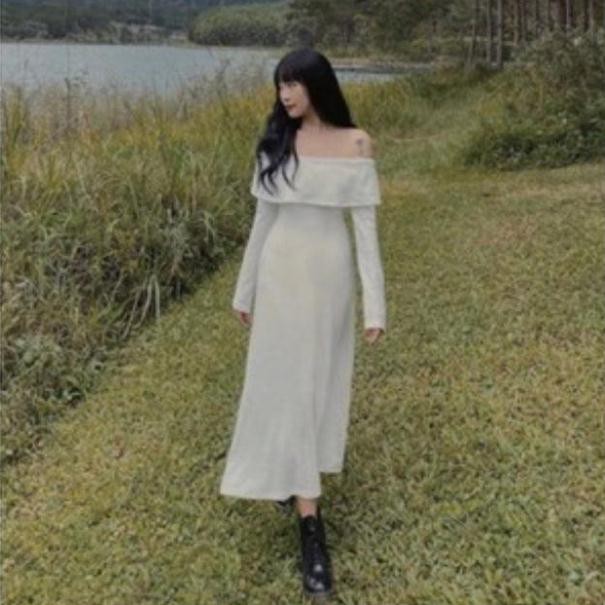 Đầm Dự tiệc trễ vai màu trắng body tay dài hàng thiết kế chính hãng Kim Hoàng - (Mẫu Trễ Vai) | BigBuy360 - bigbuy360.vn