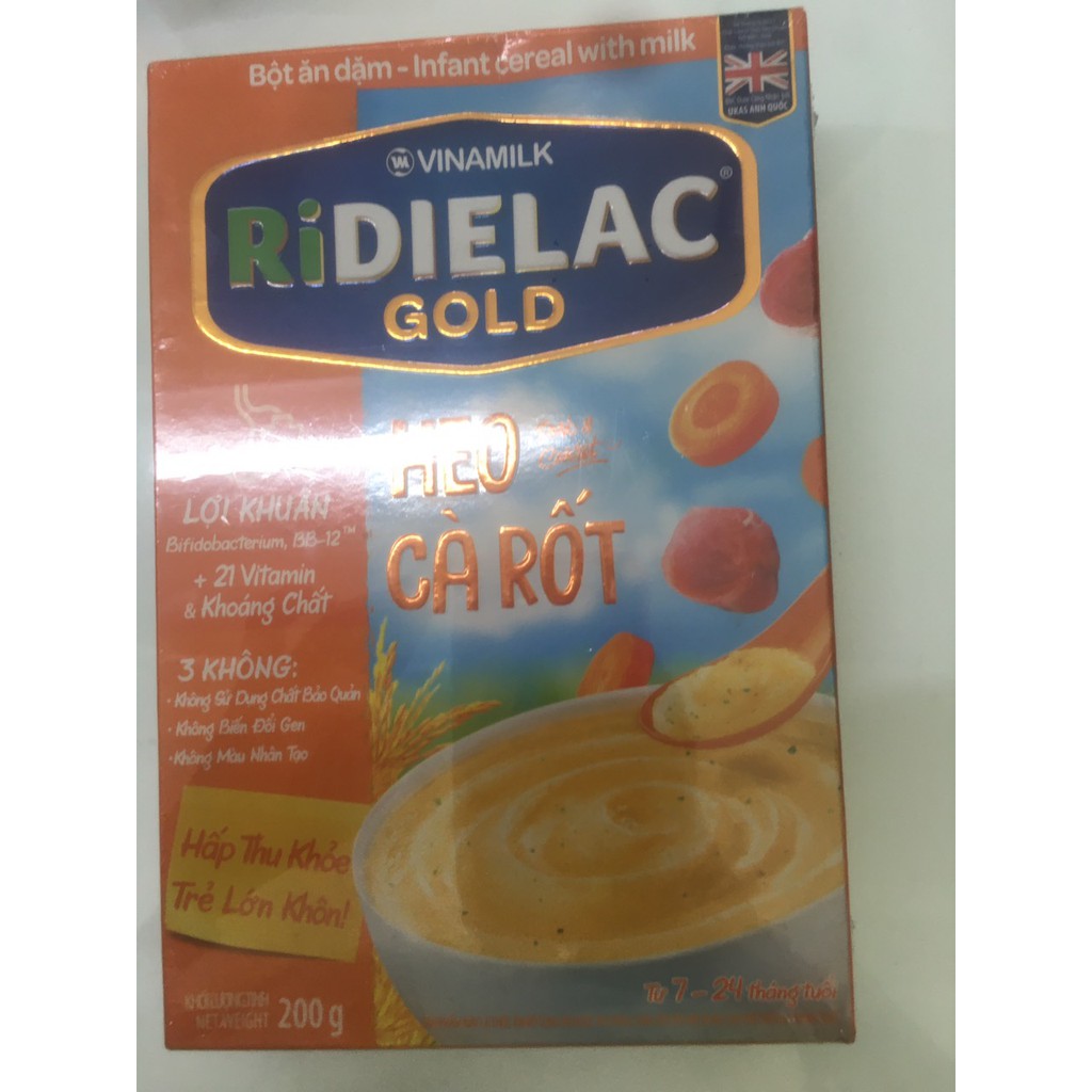 BỘT ĂN DẶM RIDIELAC GOLD HEO CÀ RỐT - HỘP GIẤY 200G