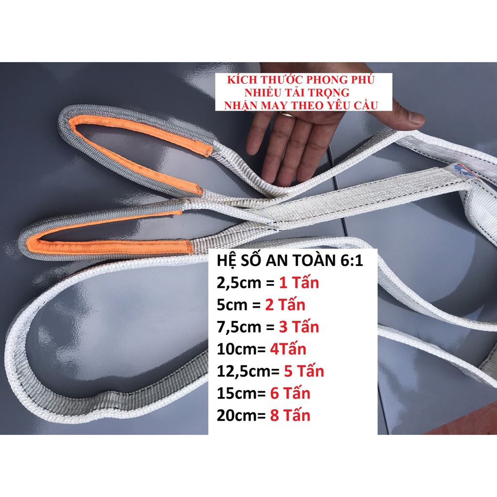 2 Tấn - Bản Rộng 5 Cm - Dài 4 Mét. Dây Cáp Vải Cẩu Hàng Hiệu Con Voi MAMUT - Tai Cẩu 2 Lớp Lót -Hệ Số An Toàn 6:1 và 5:1