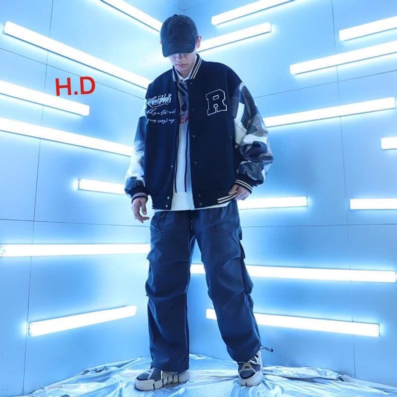 áo khoác gió nhẹ 1 lớp, áo khoác dù bomber phối tay chữ R