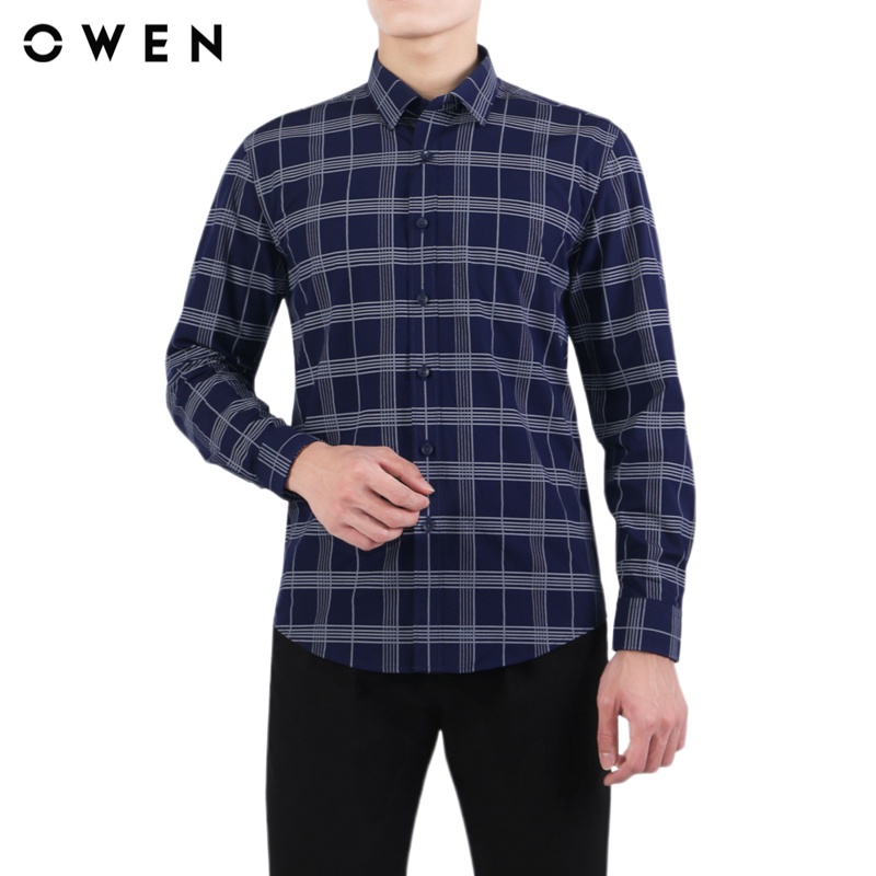 Áo sơ mi dài tay Nam Owen  Bamboo Regular Fit màu Navy ghi - AR23381D