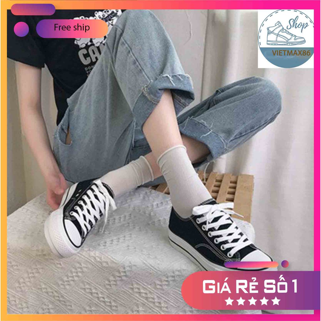 Giày thể thao sneaker cv classic đen cổ thấp full box, giày thể thao bata học sinh vải canvas đế bằng / vietmax86