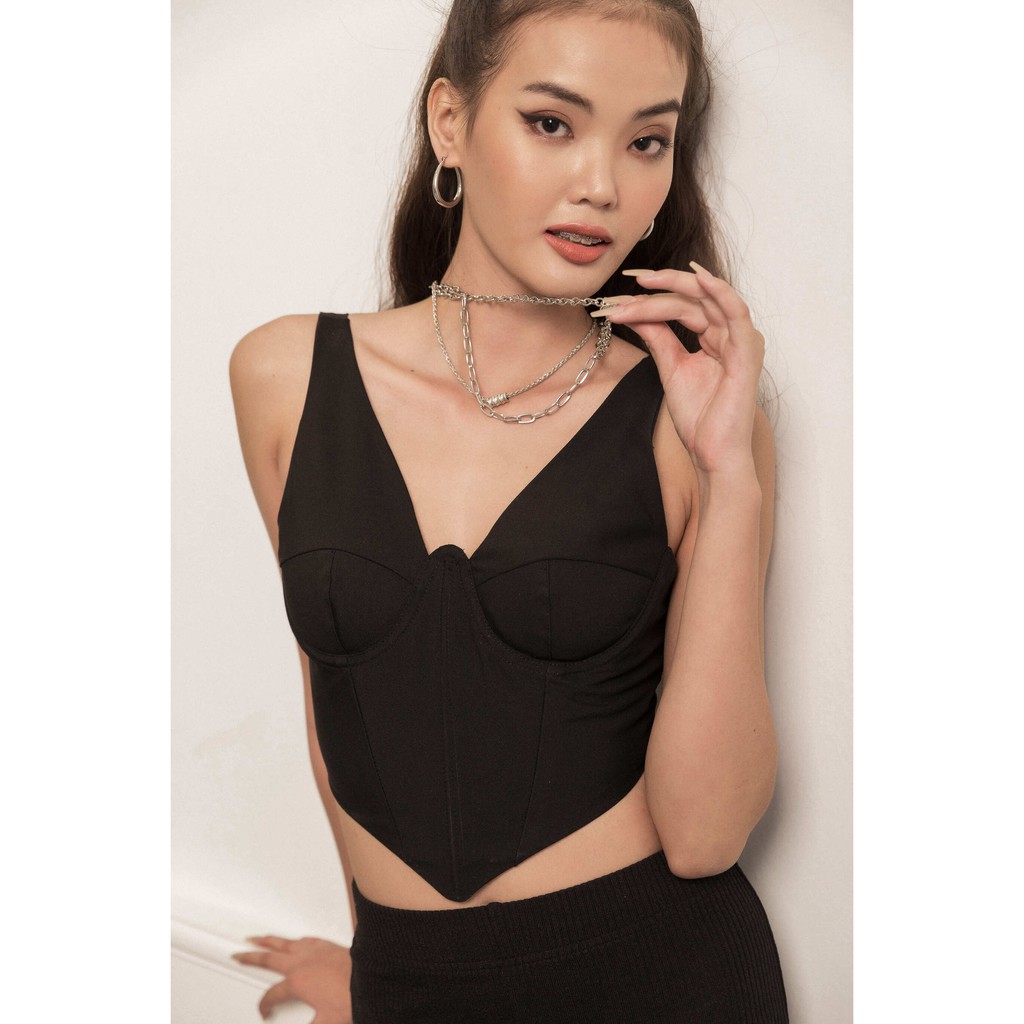 ELE Studios- Áo nữ thiết kế cao cấp LIT Corset croptop đen sexy cá tính nâng ngực siêu tôn dáng thích hợp mùa hè