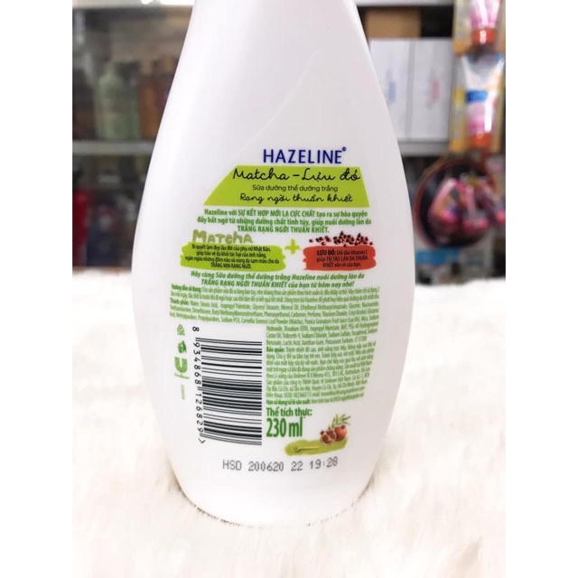 Sữa Dưỡng Thể Hazeline Dưỡng Trắng Da Matcha Lựu Đỏ 230ml