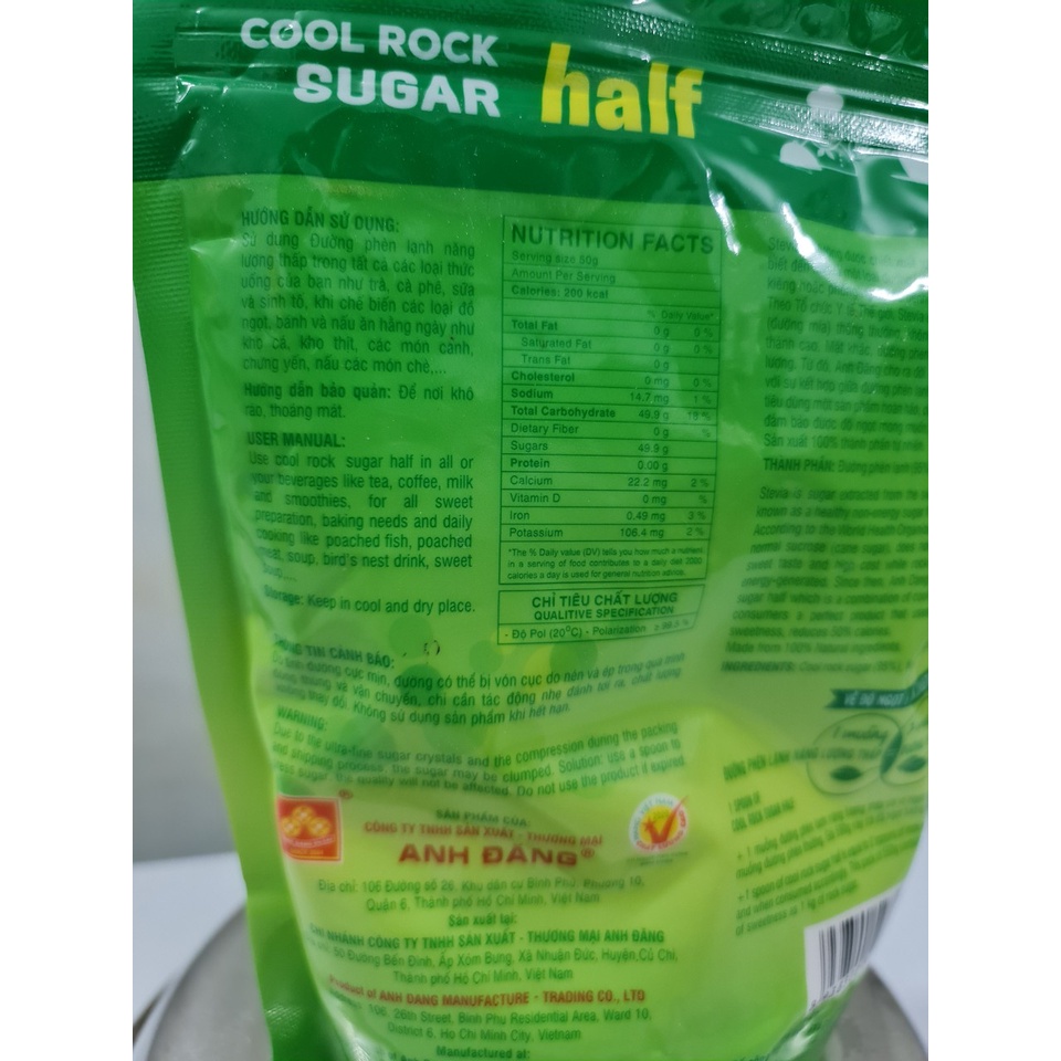 [Túi 500g – Dạng Bột] ĐƯỜNG PHÈN LẠNH NĂNG LƯỢNG THẤP [VN] ANH ĐĂNG (50% less calories+) Cool Rock Sugar (vvk-hk)