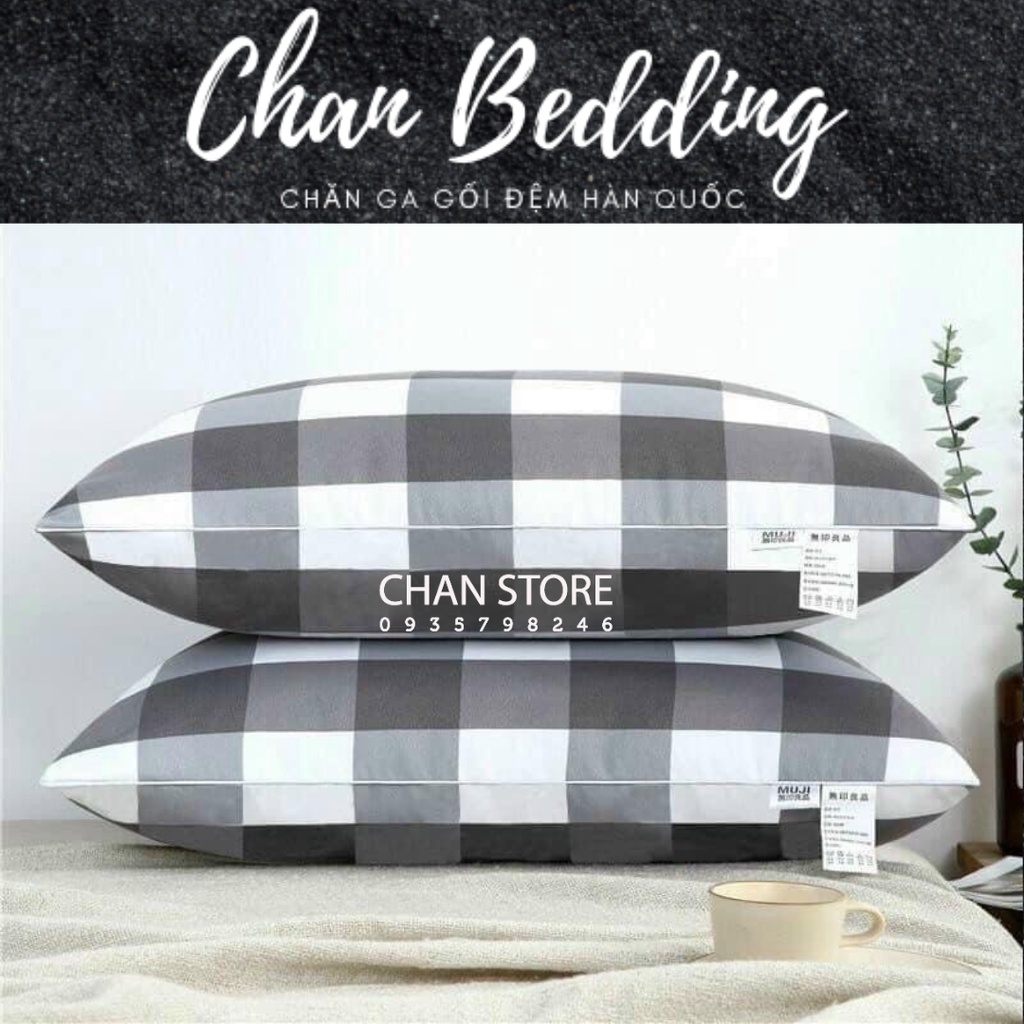 Gối Muji xuất Nhật kẻ Caro lông vũ siêuu mềm