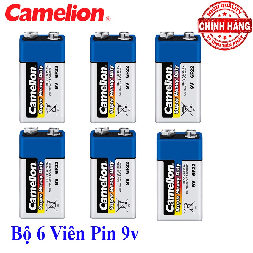 Bộ 6 Viên Pin vuông 9V Camelion Super Heavy Duty Battery - 6F22 (mẫu mới)