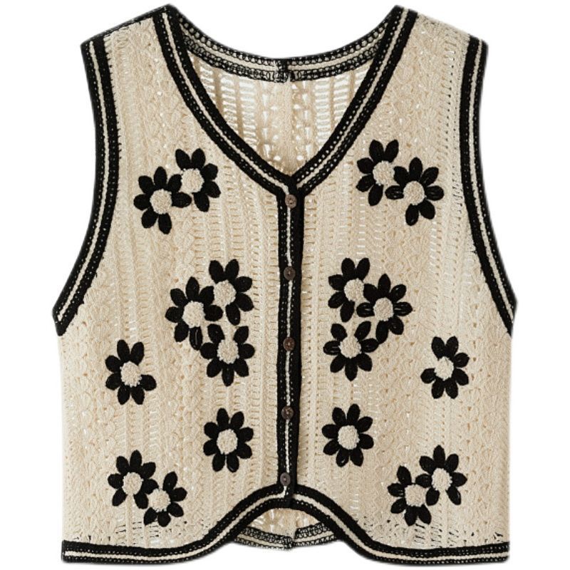 Áo Dệt Kim Thêu Họa Tiết Xinh Xắn Thời Trang 164152 Áo Sweater Không Tay Phong Cách Retro Cá Tính