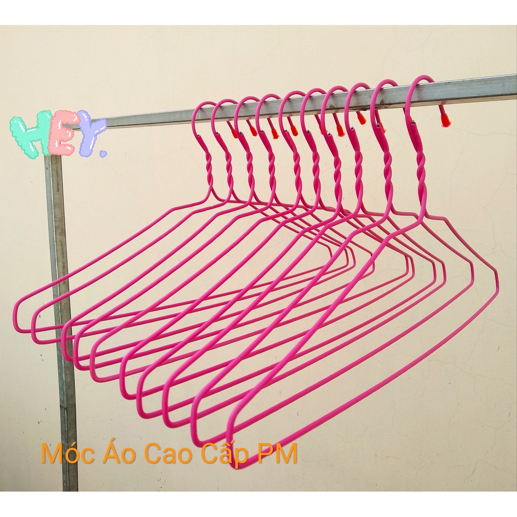 Móc áo cao cấp PM - loại mỏng 10 cái/set   Móc áo thép phủ nhựa PP chống ăn mòn.