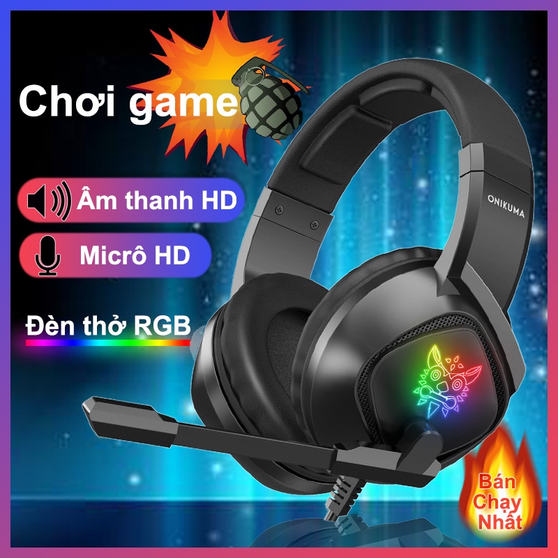 Tai nghe chụp tai Gaming ONIKUMA K19 có mic Chơi game Headphone có dây, RGB, Máy tính xách tay, PC, Điện thoại, Laptop