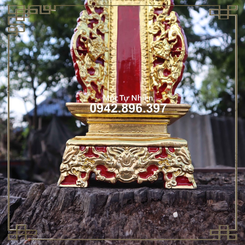 Bài vị thờ song long gia tiên gỗ mít đủ kích thước cao 41,47,61,67cm
